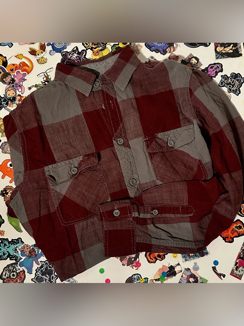 Mossimo Supply Co. Red and Gray Plaid Button-Down Shirt Men’s S